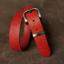 Kožený opasek - Relief  červený