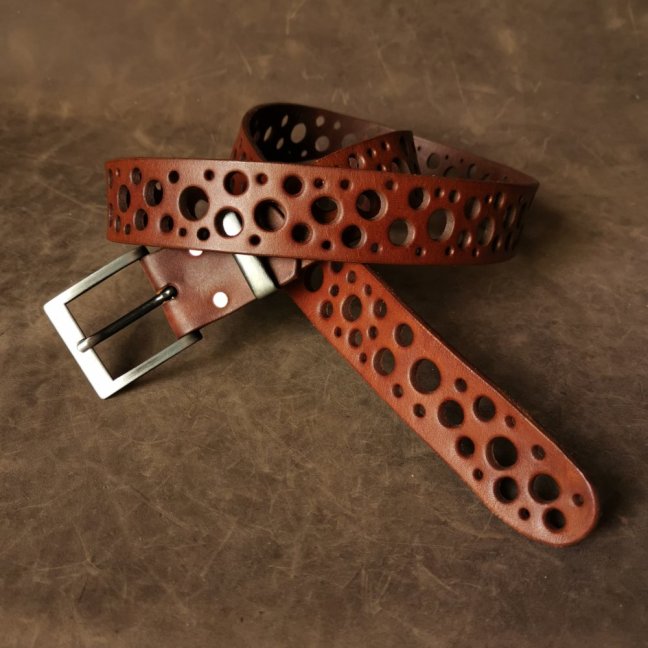 Kožený opasek - Dots   rezavě hnědý
