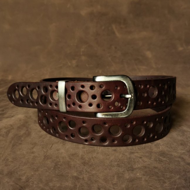 Kožený opasek - Dots   hnědý mahagon