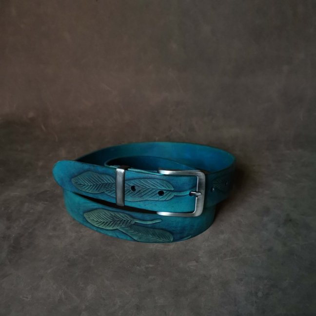 Kožený opasek - Relief tyrkys