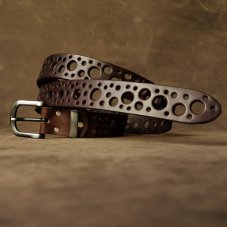 Kožený opasek - Dots   hnědý mahagon