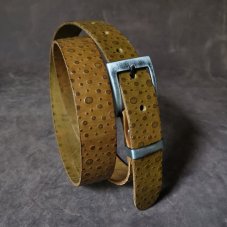 Kožený opasek - Relief olivový