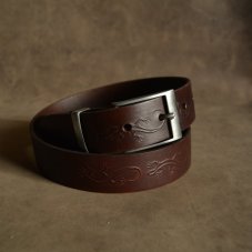 Kožený opasek - Relief hnědý ještěrka