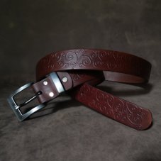Kožený opasek - Relief hnědý