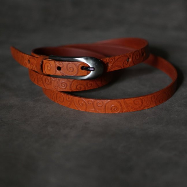 Kožený opasek - Relief oranžový