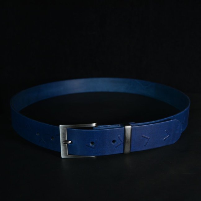 Kožený opasek - Geometry modrý