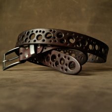 Kožený opasek - Dots   tmavě hnědý