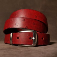 Kožený opasek - Geometry červený