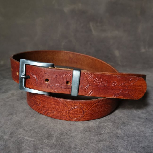 Kožený opasek - Relief  světle hnědý