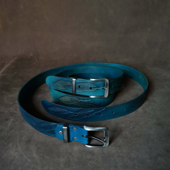 Kožený opasek - Relief tyrkys