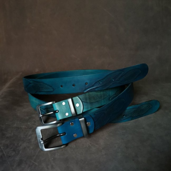 Kožený opasek - Relief tyrkys