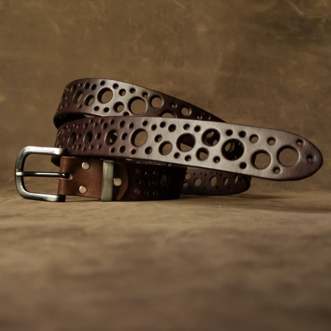 Kožený opasek - Dots   hnědý mahagon