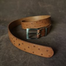 Kožený opasek - Geometry světle hnědý