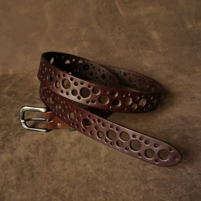 Kožený opasek - Dots   hnědý mahagon