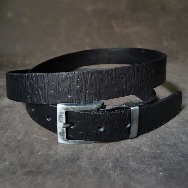 Kožený opasek - Relief černý