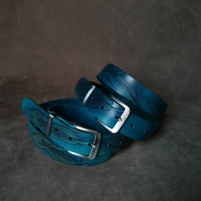 Kožený opasek - Relief tyrkys