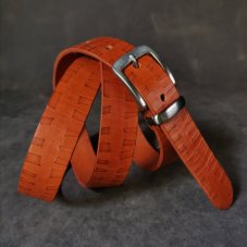 Kožený opasek - Geometry hnědočervený
