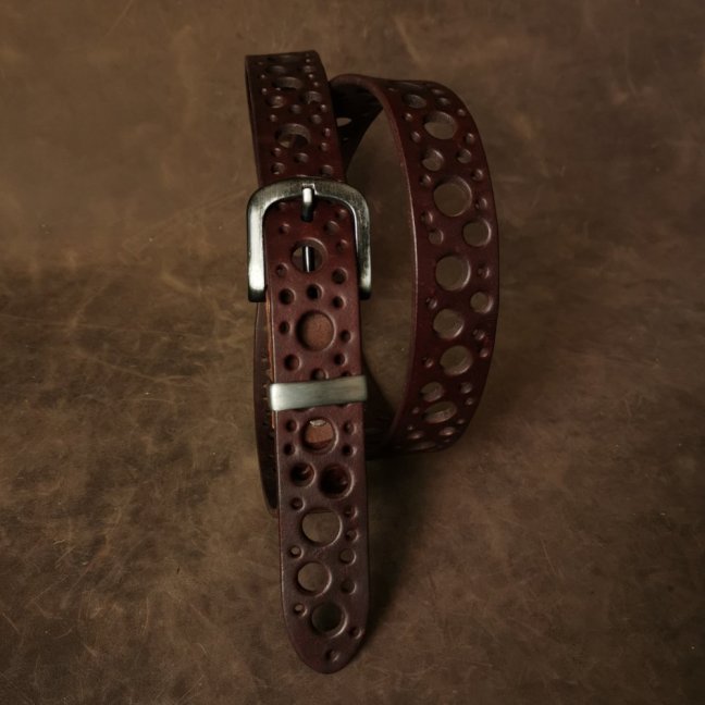 Kožený opasek - Dots   hnědý mahagon